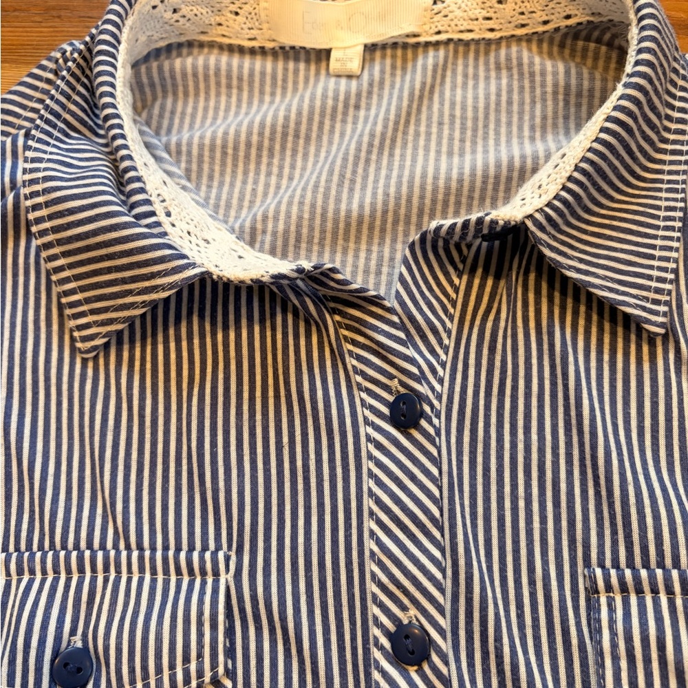Blue and White Striped Button-Up Shirt Nautical Core